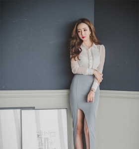 韩国知名模特李妍静高开叉长裙气质优雅写真
